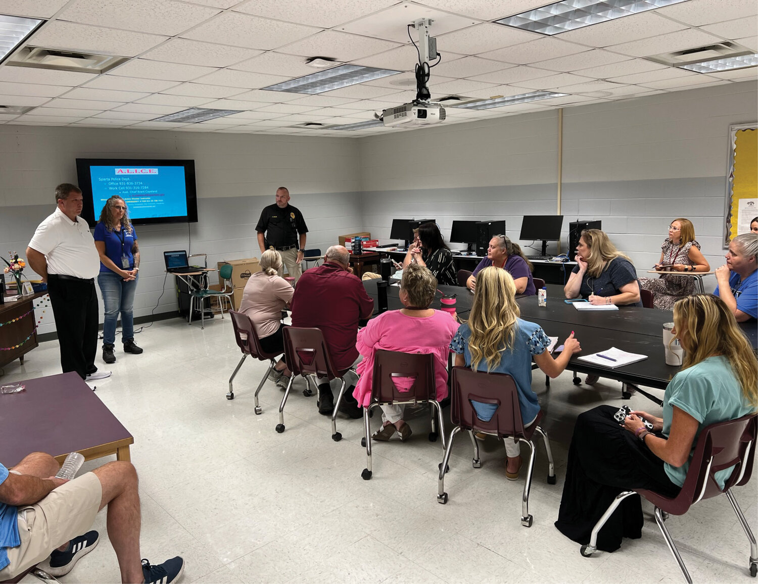 Faculty and staff of the White County school district participate in a recent active shooter training.